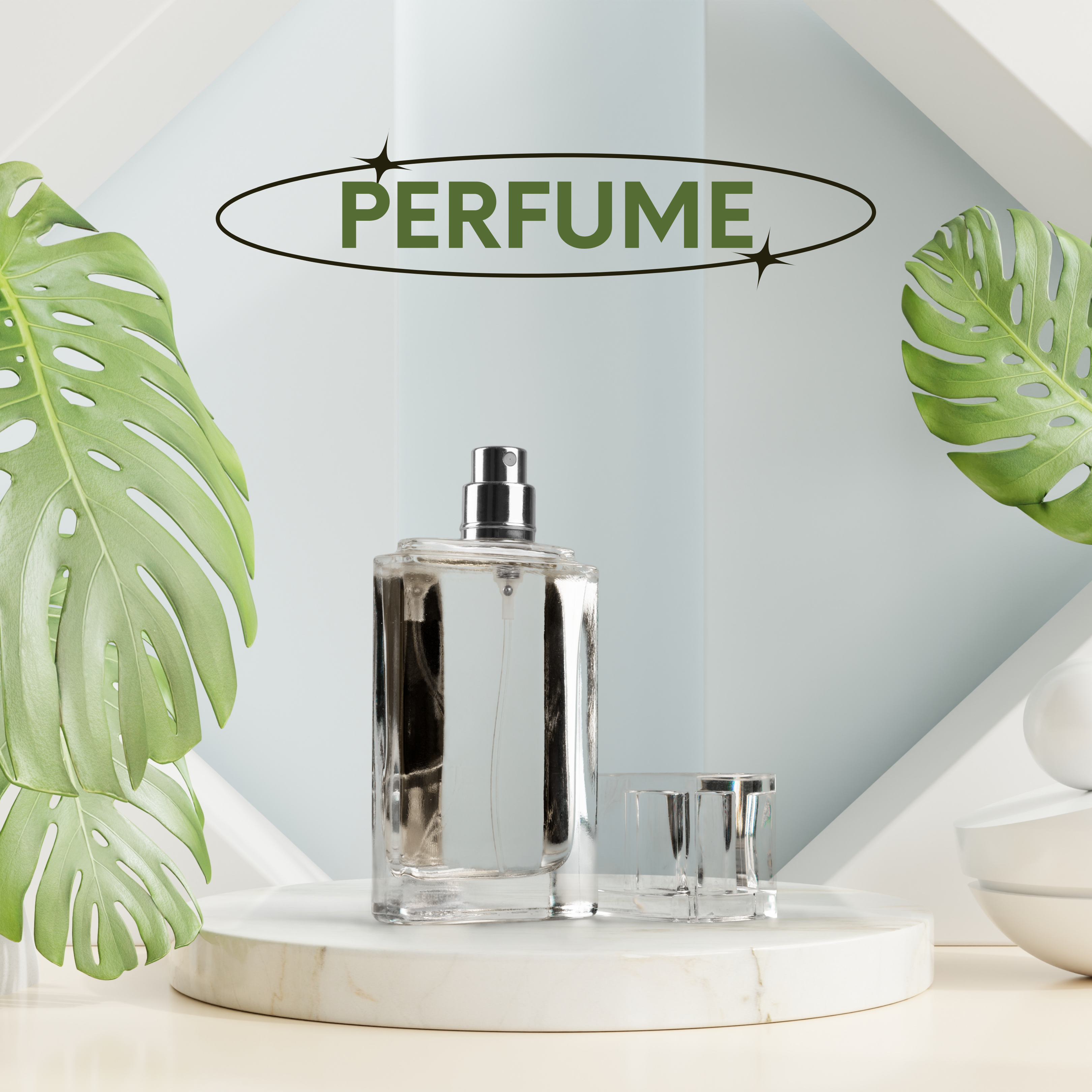 Gray Green Elegant 3D Podium Discount Parfume Display Instagram Post